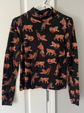 Anthropologie Maeve Tiger Mock Neck Top Shirt